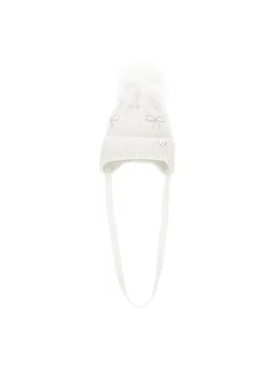Monnalisa Kids'   Rhinestone Bow Pompom Hat In White
