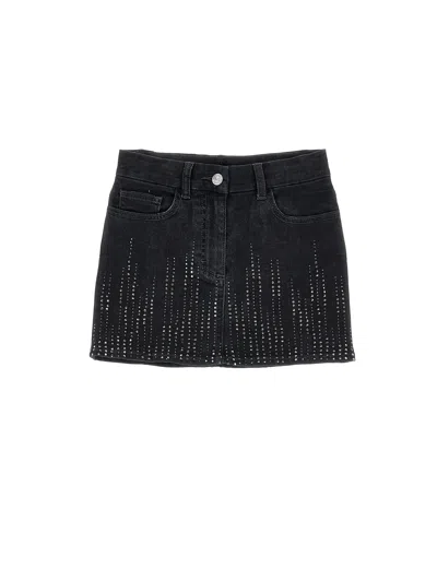 Monnalisa Babies'  Rhinestone Denim Skirt In Black
