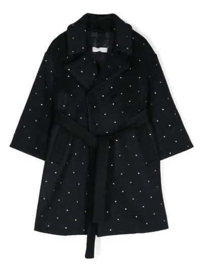 Monnalisa Kids' Rhinestone-embellished Belted Coat In Blue
