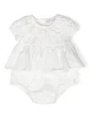 Monnalisa White Romper With Peter Pan Collar And Rhinestone In Cotton Baby In White