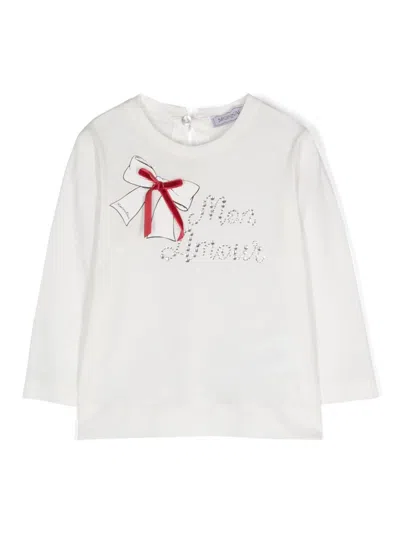 Monnalisa Babies' Rhinestone-embellished Cotton T-shirt In White