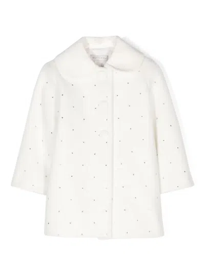 Monnalisa Babies' Rhinestone-embellished Felted Coat In White