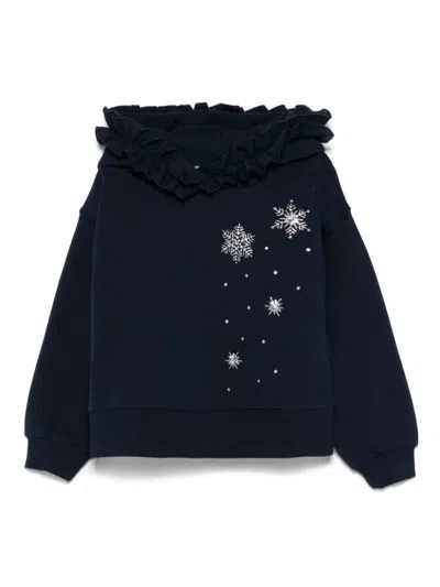 Monnalisa Kids' Rhinestone-embellished Hoodie In Blue