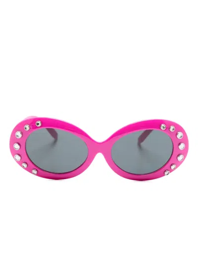 Monnalisa Kids' Rhinestone-embellished Oval-frame Sunglasses In Pink