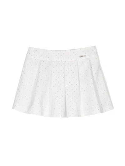 Monnalisa Kids' Rhinestone-embellished Pleated Skirt In White