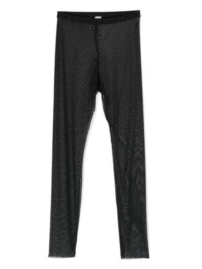Monnalisa Kids' Rhinestone-embellished Semi-sheer Leggings In Black
