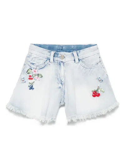 Monnalisa Kids' Rhinestone-embellished Shorts In Blue