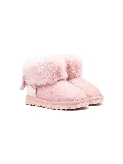 Monnalisa Kids' Rhinestone-embellished Suede Boots In Pink