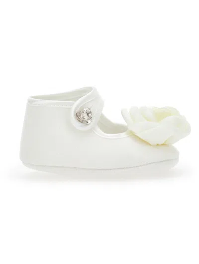 Monnalisa Kids'   Rhinestone Flower Shoes In White