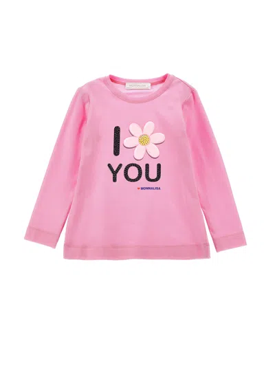Monnalisa Kids'   Rhinestone Jersey T-shirt In Bright Peach Pink