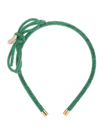 Monnalisa Kids'   Rhinestone Knit Headband In Vibrant Green