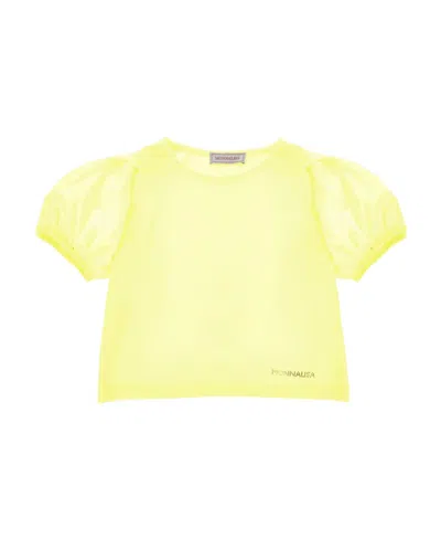 Monnalisa Rhinestone-logo Detail T-shirt In Yellow