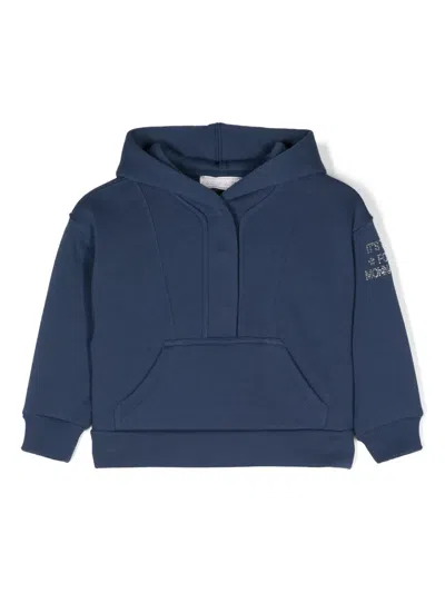 Monnalisa Kids' Rhinestone-logo Seamed Hoodie In Blue