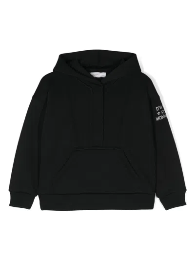 Monnalisa Kids' Rhinestone-logo Seamed Hoodie In Schwarz