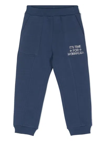 Monnalisa Kids' Rhinestone-logo Seamed Track Pants In 蓝色