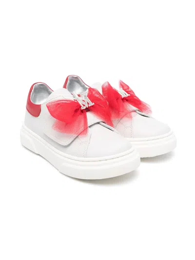 Monnalisa Kids' Rhinestone-logo Sneakers In Neutrals