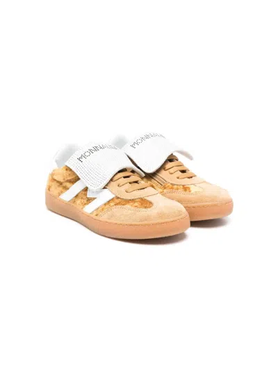Monnalisa Kids' Rhinestone-logo Velvet Sneakers In Yellow