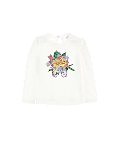Monnalisa Kids'   Rhinestone Long-sleeved T-shirt In Cream