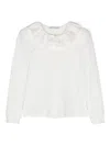 Monnalisa Rhinestone-monogram Cotton Blouse In White