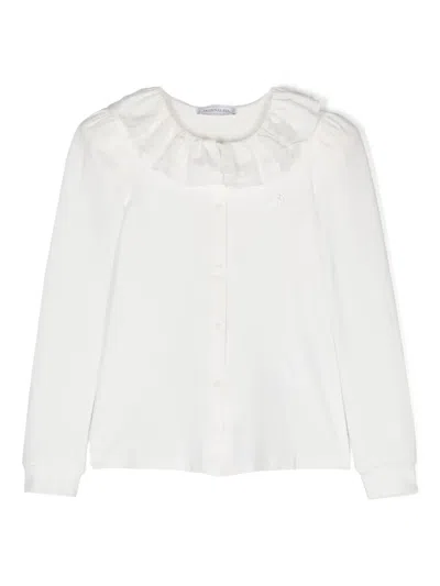 Monnalisa Kids' Rhinestone-monogram Cotton Blouse In White