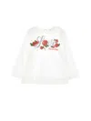 Monnalisa Rhinestone Rose Print Jersey T-shirt In Cream