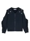 Monnalisa Rhinestone Ruffled Zipped Cardigan In Blue