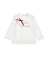 Monnalisa Rhinestone T-shirt And Velvet Bow In Cream