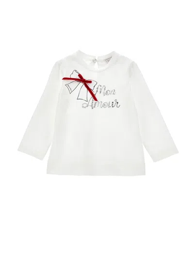 MONNALISA MONNALISA  RHINESTONE T-SHIRT AND VELVET BOW