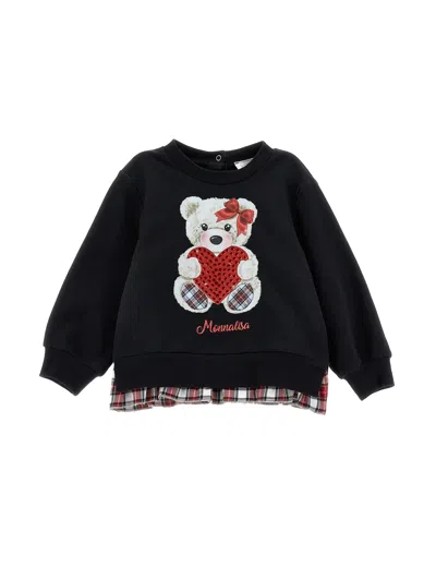 Monnalisa Kids'   Rhinestone Teddy Bear Sweatshirt In Black
