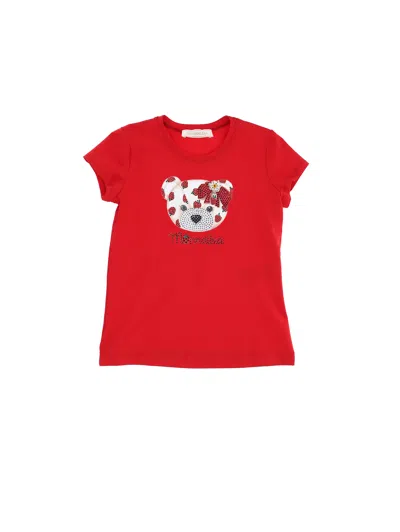 Monnalisa Kids'   Rhinestone Teddy Bear T-shirt In Red