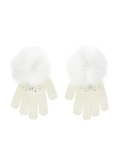 Monnalisa Rhinestone Wool Blend Gloves In Cream