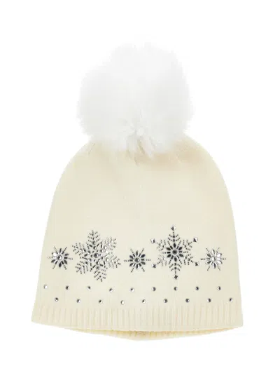 Monnalisa Kids'   Rhinestone Wool Blend Hat In Cream