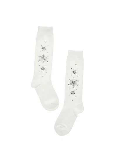 Monnalisa Rhinestone Wool Blend Socks In Cream