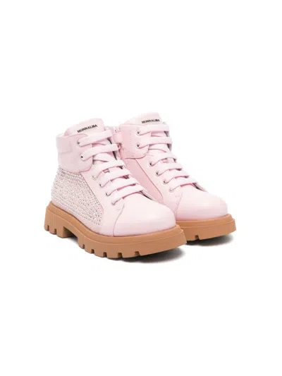 Monnalisa Kids' Rhinestoned Ankle Boots In Pink