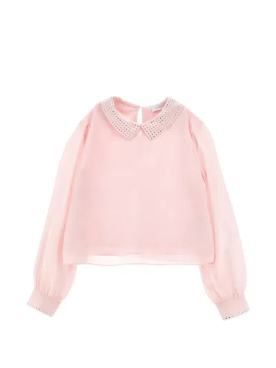Monnalisa Kids' Rhinestone-embellished Collar Blouse In Pink