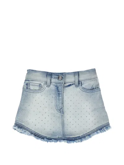 Monnalisa Kids' Rhinestone-embellished Frayed-edge Skirt In Blue