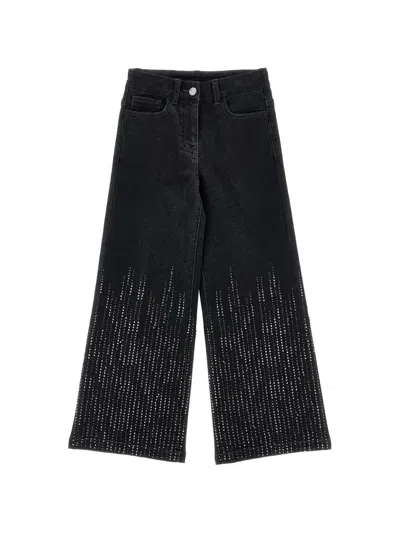 Monnalisa Kids' Rhinestone-embellished Jeans In Black