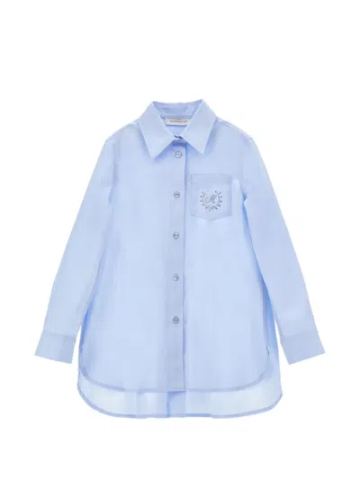 Monnalisa Kids' Rhinestone-embellished Pleated Shirt In Blue
