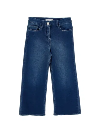 Monnalisa Kids' Rhinestone-embellished Wide-leg Jeans In Blue