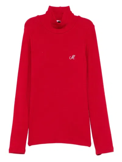 Monnalisa Ribbed High-neck Sweater In Red