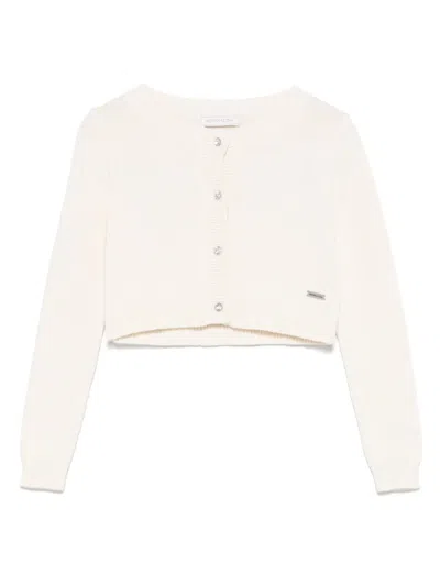 Monnalisa Kids' Ribbed-knit Cardigan In White