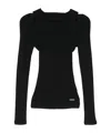 Monnalisa Ribbed-knit Cold-shoulder Top In Black