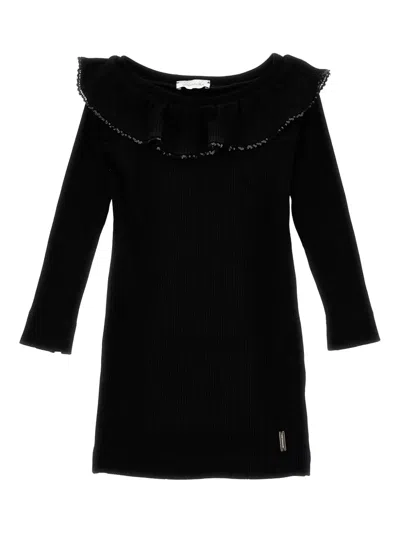 Monnalisa Kids' Ribbed-knit Dress In Black