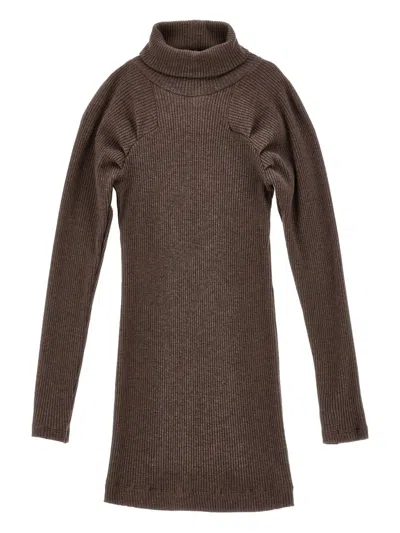 Monnalisa Kids' Ribbed-knit Dress In Brown