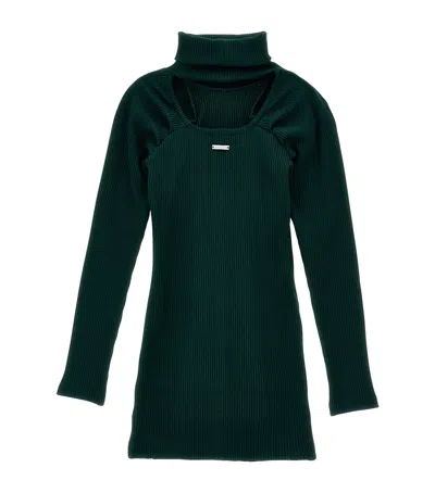 Monnalisa Kids' Ribbed Knit Dress In Green