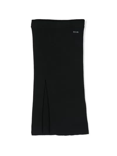 Monnalisa Kids' Ribbed-knit Midi Skirt In Black