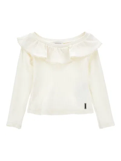 Monnalisa Kids' Ribbed-knit Top In White