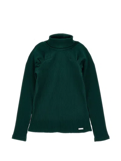 Monnalisa Kids'   Ribbed Knit Turtleneck In Green