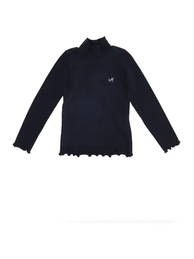 Monnalisa Kids'   Ribbed Low Polo Neck In Navy Blue