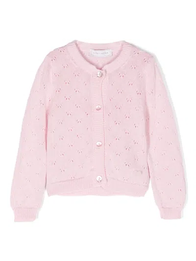 Monnalisa Babies' Ribbed-trim Pointelle Cardigan In Pink